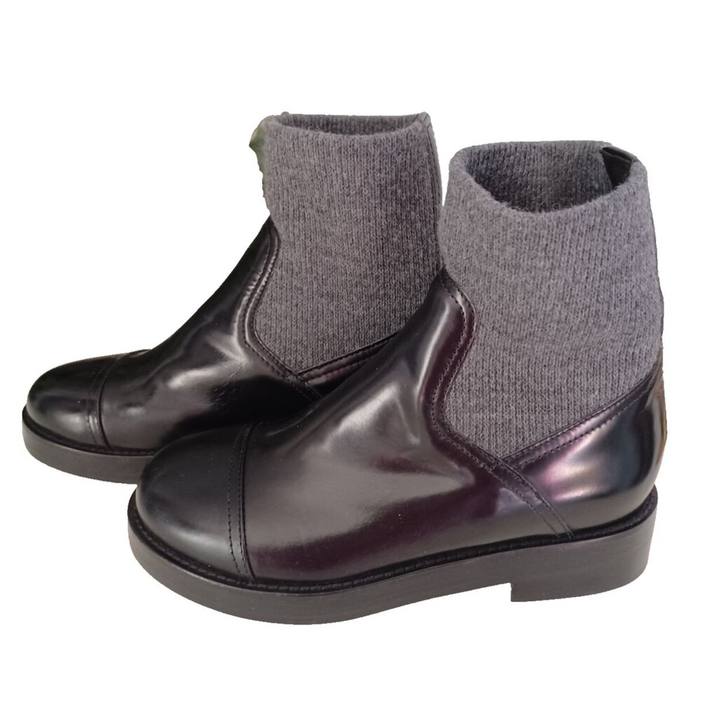 J Crew Rib-Cuff Italian Leather Boots Womens Sz 7 Excellent Black